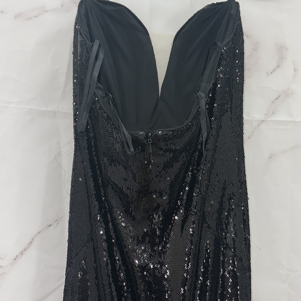 Jovani Black Sequins Formal strapless Dress long train side split size 10 - Picture 7 of 8